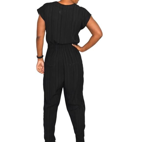 Miriam Ponsa Jumpsuit Black Sheer Asymmetric Zip Relaxed Trouser Size Small - Picture 3 of 15